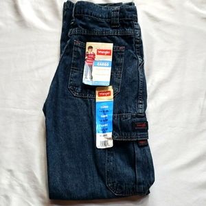 Wrangler Cargo Jeans Boys Size 14 Slim Fit Adjustable Waist Dark Blue Red Thread